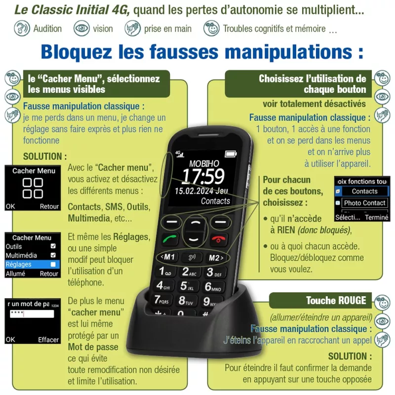 Téléphone Portable Classic Initial pour les Séniors
