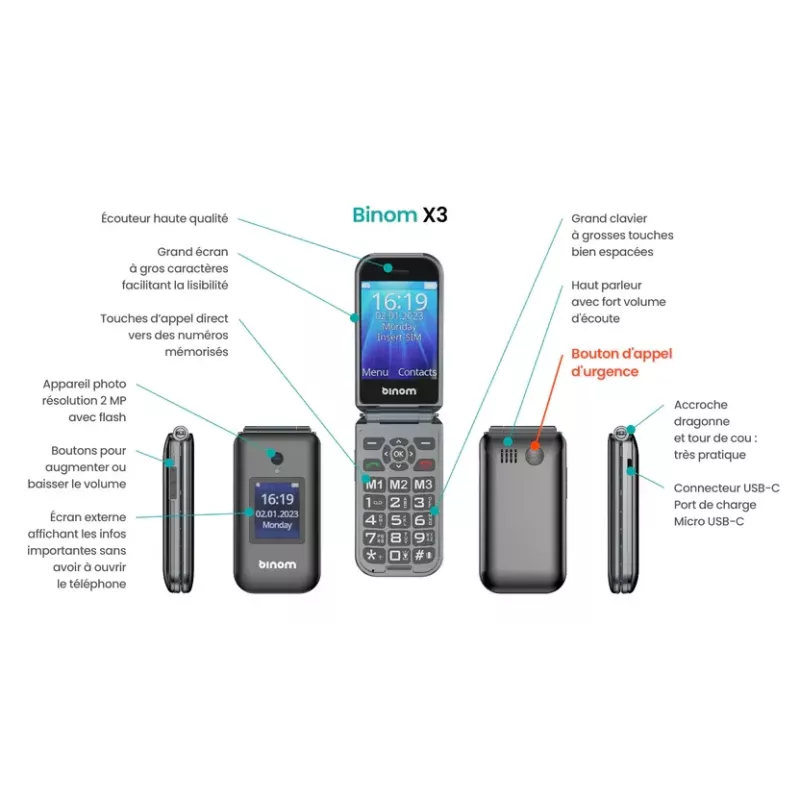 Binom X3 - Téléphone portable grosses touches