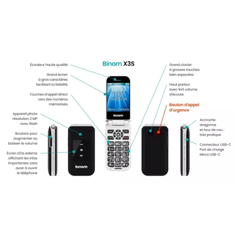Binom X3S - Téléphone portable grosses touches